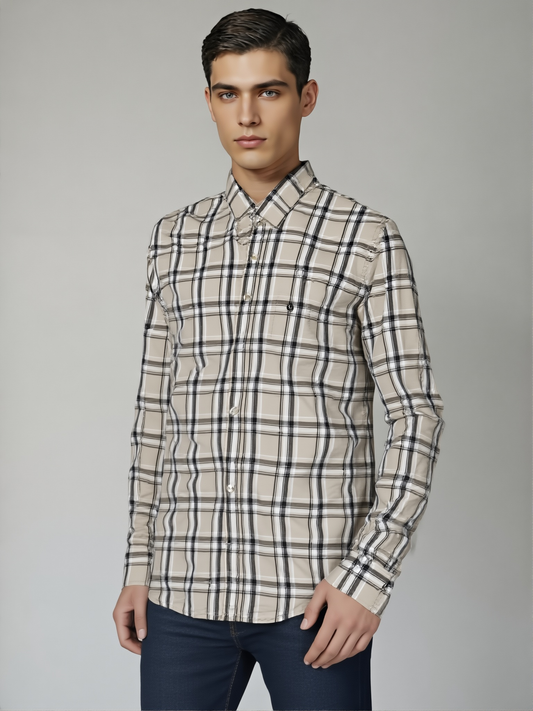 TruHackers Brown Check Full Sleeve Shirt
