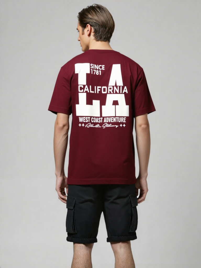 H&M Los Angeles T-Shirt  White Backprint Drop Shoulder